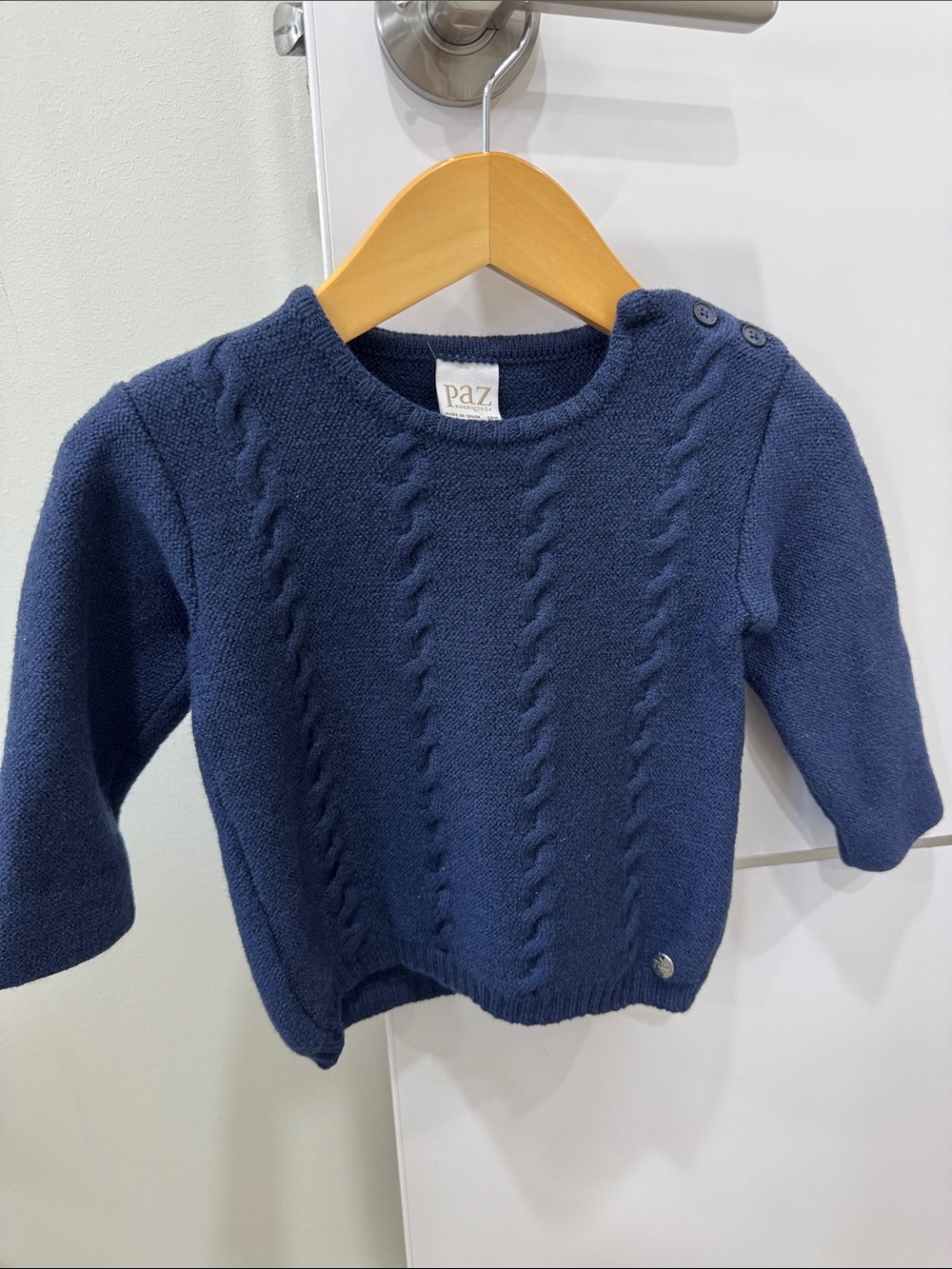 PAZ Navy Cable-Knit Baby Sweater with Shoulder Buttons